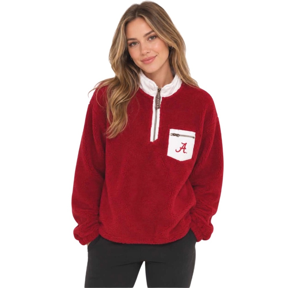 Alabama Crimson Tide Jacket Double Plush Fleece 1/4 Zip Pullover Large